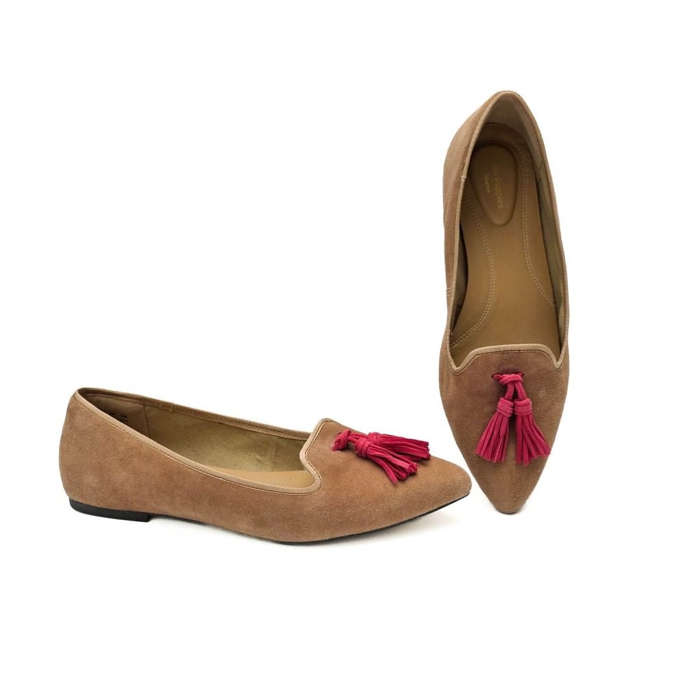 Hush Puppies Sadie Tassel Slip On Flats Womens 10 Taupe Suede Pink Pointed Toe